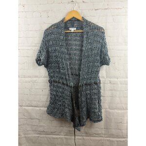 St Johns Bay Knit Cardigan Top Womens Size Blue Medium Short Sleeve Boho